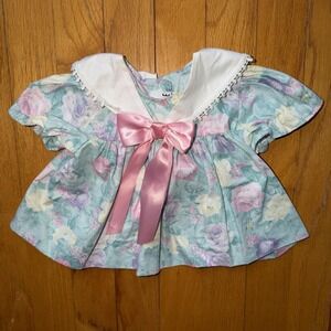 Kids Floral Pastel Sailor Dress with Pink Bow